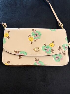 Coach Cream Floral Applique Leather Crossbody Bag with Mint and Yellow Accents